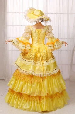 Yellow Hime Sleeves High Waisted Lace Stitching Gem Button Multi-Layer Victorian Lolita Prom Dress -LolitaInside c6365dd6ce5e34a0e55c2c4376bfe6c2