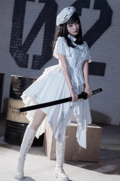 White Travelling Thorns Short Sleeves Print Gothic Elegant Lolita Dress -LolitaInside c64ea399b1c465029e7e1d3ff88f98d5