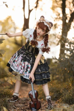 Black Multi-Layer Ruffled Note Bear Print Sweet Lolita JSK Dress -LolitaInside c6b83fb6d4f18ab9c6c0abe33d484578
