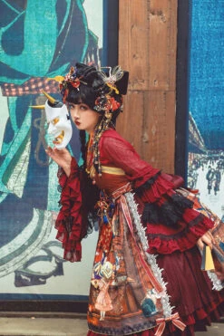 Multi-Color Nightmare Print Japanese Ruffle Bowknot Sweet Lolita Jsk Dress -LolitaInside c6fe0cb69e6730558405b81b322c96ed