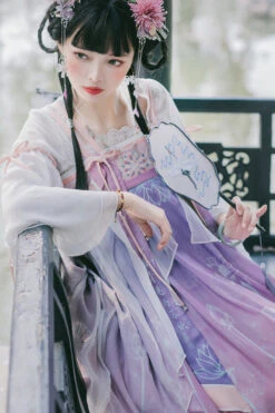 Original Chinese Han Elements Improved Lotus Print Sweet Hanfu Dress Full Set -LolitaInside c7ebb9567fddfb10d6a52e08cacff099