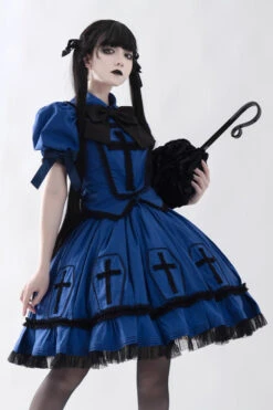 Blue Halloween Cross Short Puff Sleeves Two Pieces Gothic Lolita Dress -LolitaInside c8d238f27d043d73878c207f9ed977ea