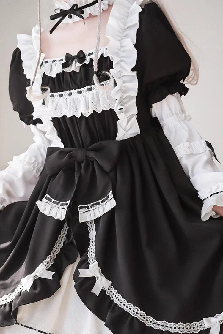 White/Black Long Sleeves Cardigan Bowknot Maid Gothic Lolita Dress 7 White/Black Long Sleeves Cardigan Bowknot Maid Gothic Lolita Dress - Image 5