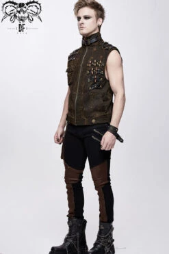 Brown Asymmetrical Bullet Belt 3D Pocket Leather Loop Rivet Back Lace Up Men's Punk Waistcoat -LolitaInside c9a8edaea1499a08c6c7f423e81ca15a