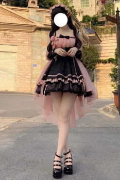 Black/Pink Multi-layer Ruffle Bowknot Sweet Princess Lolita Dress -LolitaInside c9e77d40e992d1d17b4c17760aa59ed5