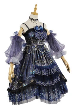 Blue Skull Print Hanayome Bowknot Pearl Chain Multi-Layer Ruffled Gothic Lolita JSK Tiered Dress -LolitaInside ca0fc00bb654f97426a8887ce9e7a0bb e32d47f1 445f 4643 8e83 508202874fe5