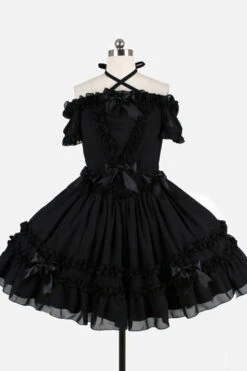 Chiffon Binding Strap Short Sleeves Boat Neck Classic Lolita Dress