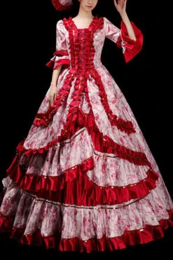 Floral Print Half Sleeves Stitching Ruffled Multi-Layer Victorian Lolita Prom Dress -LolitaInside cb3edb2c860885a9c791df32eca83077