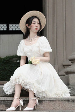 Elegant Vintage Tulip Square Collar Lantern Sleeves Multi-Layer Ruffled Classic Lolita OP Dress Short Version -LolitaInside cb704e21fbbaad77509ac0e640142492