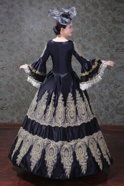 Black Trumpet Sleeves High Waisted Hollow Embroidery Print Victorian Lolita Prom Dress -LolitaInside cc5c6fd7ecb5f02a9842af146d7670b9