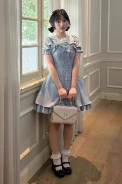 Light Blue Annie's Gift Short Sleeves Bowknot Short Version Sweet Lolita Dress (Plus Size Support) 12 Light Blue Annie's Gift Short Sleeves Bowknot Short Version Sweet Lolita Dress (Plus Size Support) -LolitaInside cc72dd211580e5f95a880ff9cb0dd59a