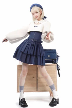 Dark Blue Double Layer Ruffle Sweet Lolita Jsk Dress -LolitaInside cc9de3072cd65e41c7e9d18fc35528ff