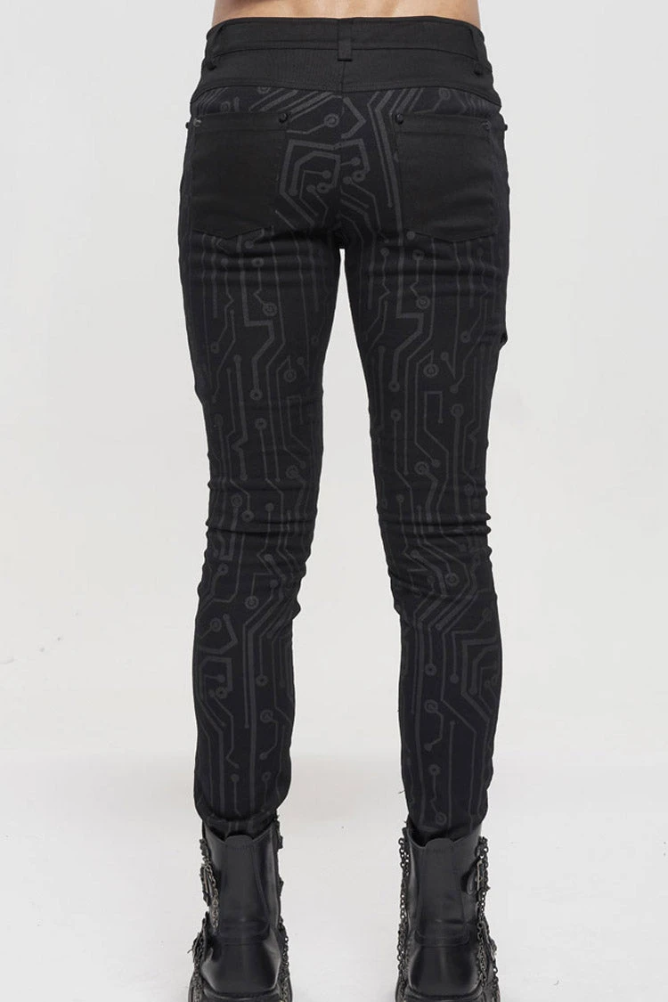 Black Punk Casual Circuit Diagram Print Asymmetric Decoration Men's Long Pants 7 Black Punk Casual Circuit Diagram Print Asymmetric Decoration Men's Long Pants - Image 5