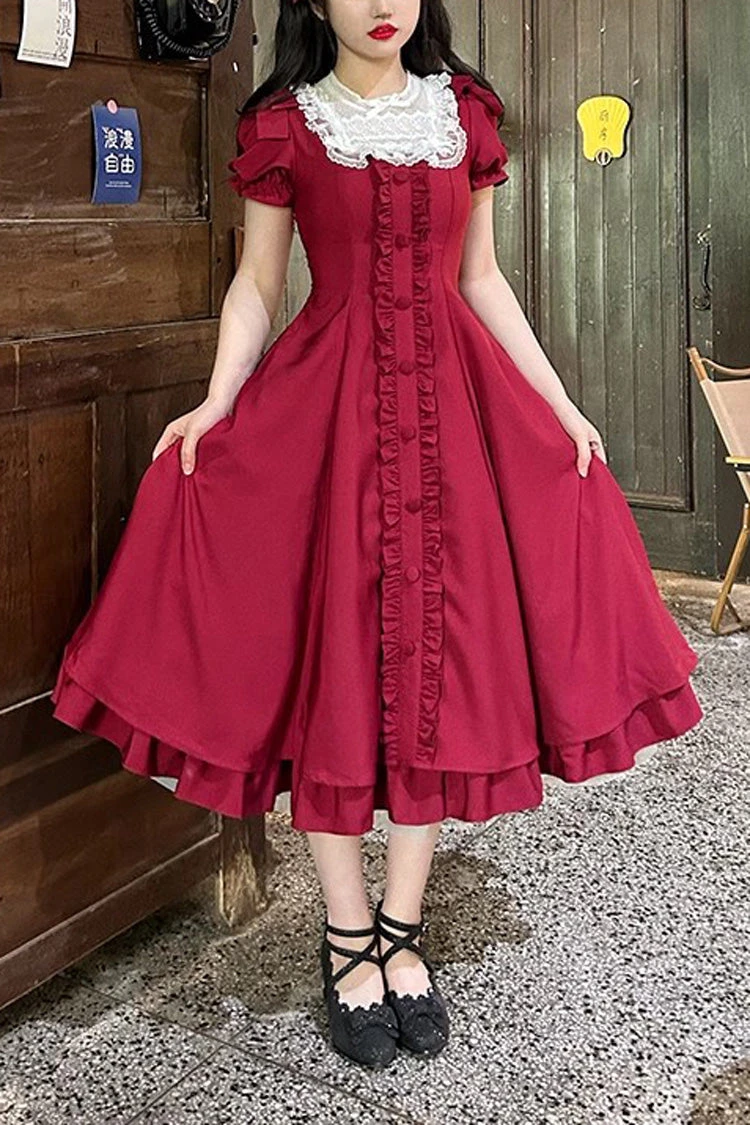 Wine Red Annie's Gift Short Sleeves Bowknot Sweet Lolita Dress (Plus Size Support) 3 Wine Red Annie's Gift Short Sleeves Bowknot Sweet Lolita Dress (Plus Size Support)