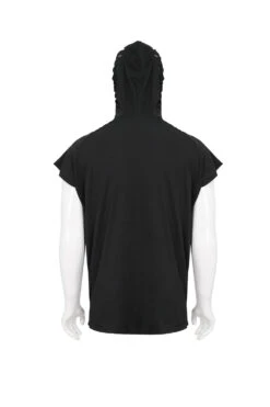 Black Skull Print Super High Neck Masked Rivet Hole Hooded Short Sleeve Men's Punk T-Shirt -LolitaInside cd3ecd8b5e3d50a9cc31003d859525cf