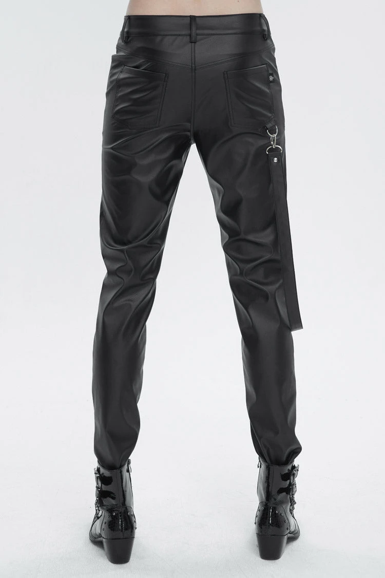 Black Removable Right Side Zipper Faux Leather Men's Punk Pants 6 Black Removable Right Side Zipper Faux Leather Men's Punk Pants - Image 4