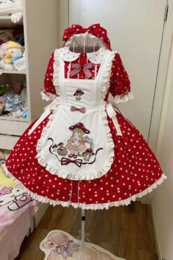 Red/White Doll Collar Short Sleeves Mushroom Princess Print Polka Dots Ruffle Sweet Lolita Dress -LolitaInside cdc21e2fdf15973702aab7faec90e5b0