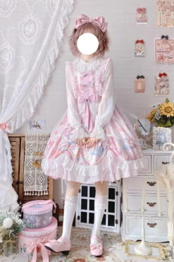 Pink Sleeveless High Waisted Rabbit Print Ruffle Bowknot Sweet Lolita Jsk Dress -LolitaInside ce2f82bb3d7fae69327f688c7af7a528