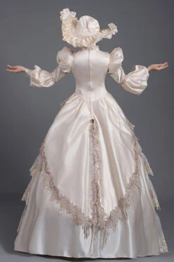 Champagne Lantern Sleeves High Waisted Three Dimensional Flower Print Victorian Lolita Prom Tiered Dress -LolitaInside ce473ea19a82c54c7709681ecb735276