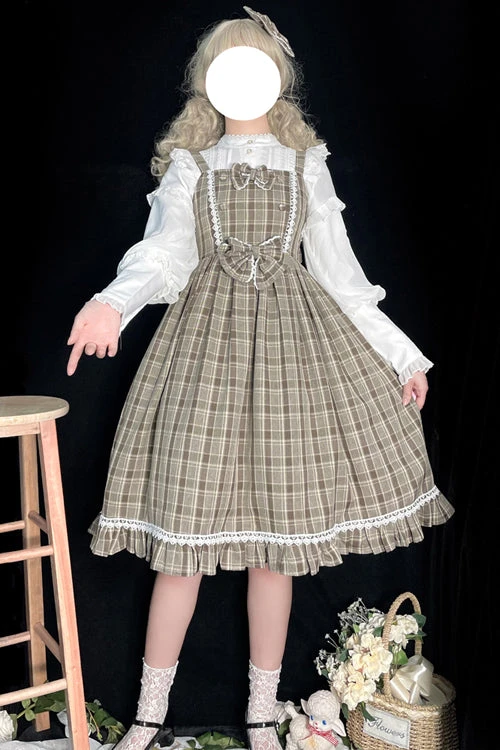 Plaid Print With Fake Collar High Waisted Sweet Lolita JSK Dress 5 Plaid Print With Fake Collar High Waisted Sweet Lolita JSK Dress - Image 3