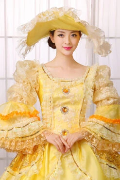 Yellow Hime Sleeves High Waisted Lace Stitching Gem Button Multi-Layer Victorian Lolita Prom Dress -LolitaInside cf1ea3f75d951bacbd9c423260026f6e