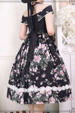 Black Elegant Vintage French Rose Floral Print V Collar Sleeveless Ruffled Classic Lolita JSK Dress 19 Black Elegant Vintage French Rose Floral Print V Collar Sleeveless Ruffled Classic Lolita JSK Dress -LolitaInside cfeb60397ef33672c44e49b639dcd02c