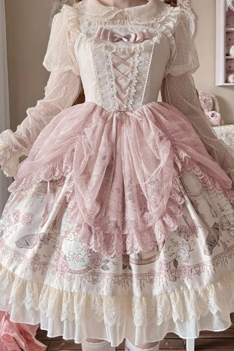 Apricot Sleeveless Rose Prologue Print Ruffle Bowknot Sweet Elegant Princess Lolita Jsk Dress 11 Apricot Sleeveless Rose Prologue Print Ruffle Bowknot Sweet Elegant Princess Lolita Jsk Dress - Image 9