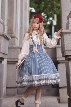 Blue Multi-layer Stripe Print Ruffle Sweet Lolita Jsk Dress -LolitaInside d01b13fae098f81bc873914ecda91be2