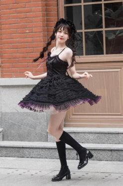Black Midnight Ballet Rose Lace Sleeveless Gothic Lolita Jsk Dress -LolitaInside d01f445c02af28c4856048f3a678cf31