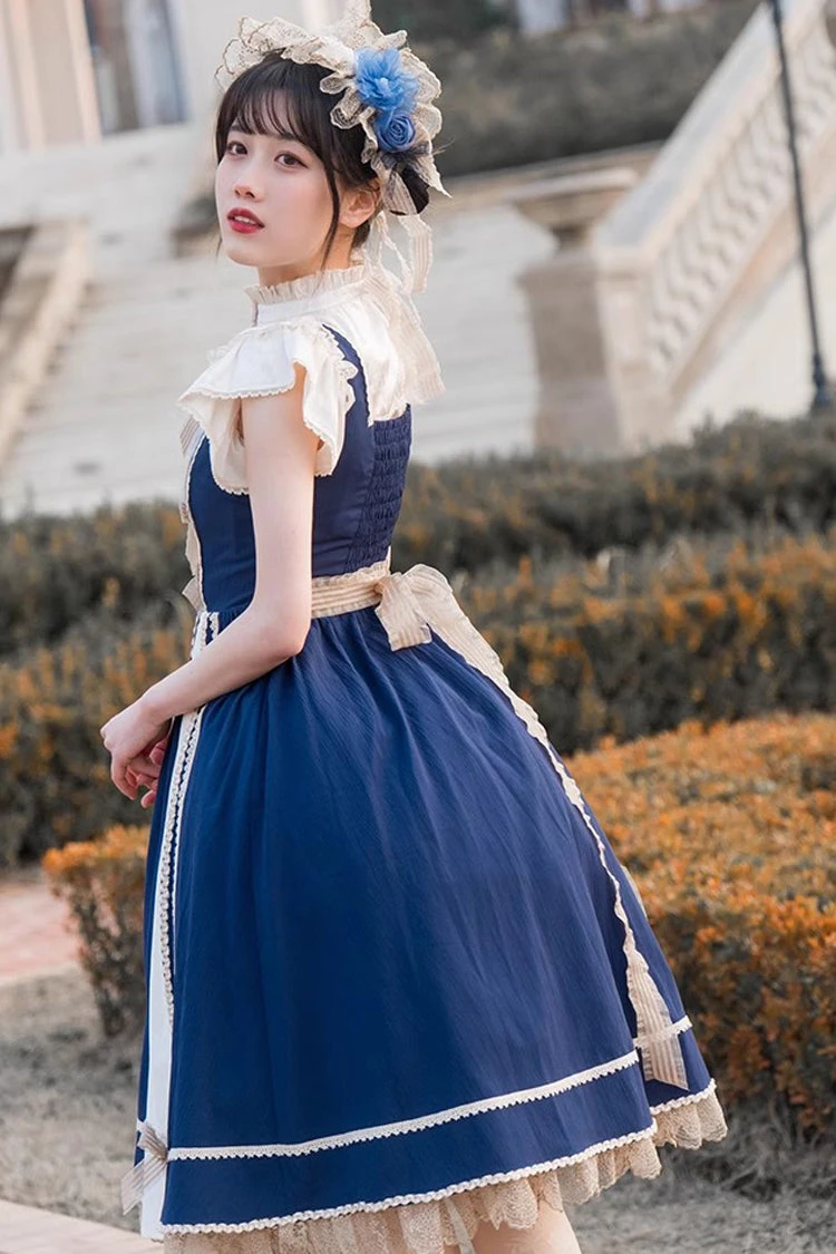 Blue/White Elegant Color Contrast Sleeveless Classic Lolita Dress 10 Blue/White Elegant Color Contrast Sleeveless Classic Lolita Dress - Image 8