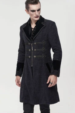 Black Gothic Vintage Button Decoration Removable Fur Collar Men's Coat -LolitaInside d0b1cb9b0152e16d48ce55df83c6f5b2