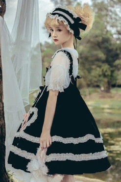 Black High Waist Love Bowknot Ruffled Princess Sweet Lolita JSK Dress -LolitaInside d0e10a0bc873b4b49226b06d933ebe29