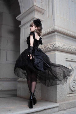Black Elegant Bride Gorgeous Tea Party Gothic Lolita Tiered Dress -LolitaInside d12ab063ca6c051b7443ae6ca89aa57a