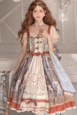 Multi-Color Constantine Oil Painting Print Bowknot Classic Vintage Princess Lolita Dress