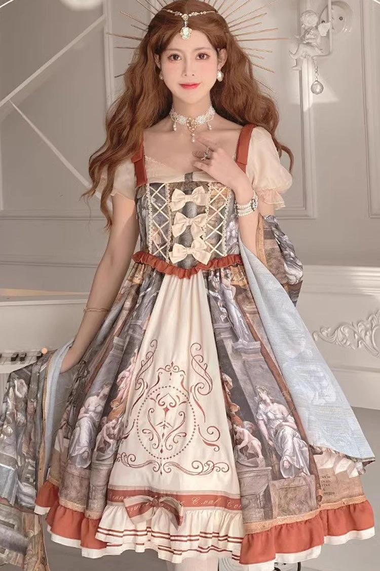 Multi-Color Constantine Oil Painting Print Bowknot Classic Vintage Princess Lolita Dress 3 Multi-Color Constantine Oil Painting Print Bowknot Classic Vintage Princess Lolita Dress