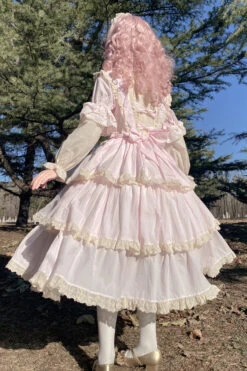 Pink Lapel Collar Long Sleeves High Waisted Multi-layer Bowknot Sweet Lolita Dress -LolitaInside d14784bd905df9a8746c1a9ea97891ad