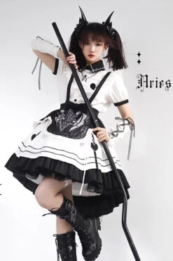 White/Black Ruffle British Style Maid Gothic Lolita Strap Dress -LolitaInside d14c86ac74e6e99d905454b31182ebca