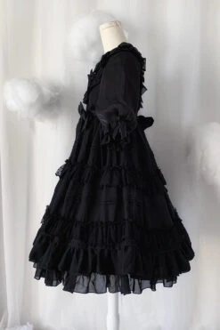 Black Lace Cool Angel Short Sleeves Bowknot Ruffle Gothic Lolita Dress -LolitaInside d1a8ceef13a12221a7389433c0b33f83