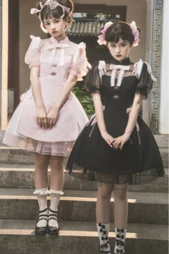 Chinese Style Stand Collar Lace Puff Short Sleeve Delicate Sweet Lolita Dress -LolitaInside d1e722ed39c6c069889104407ed9bd8d