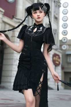 Original Chinese Han Elements Black Embroidered Cheongsam Classic Lolita Hanfu Dress -LolitaInside d1fdfa0c16328657ed99ac5881a92b35