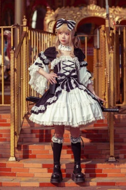 White/Black Short Sleeves Cardigan Bowknot Doll Sweet Lolita Dress -LolitaInside d20d0f0f8c23b3017c0d8d2b4a8ab3b6