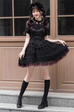Black Midnight Ballet Rose Lace Sleeveless Gothic Lolita Jsk Dress -LolitaInside d21d5c7751bec9df51d9a210c19673b2
