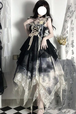 Black Letters And Poems Lace Sleeveless Printed Irregular Gothic Lolita Dress -LolitaInside d2242631c7a42d669b4ccde432e47a33