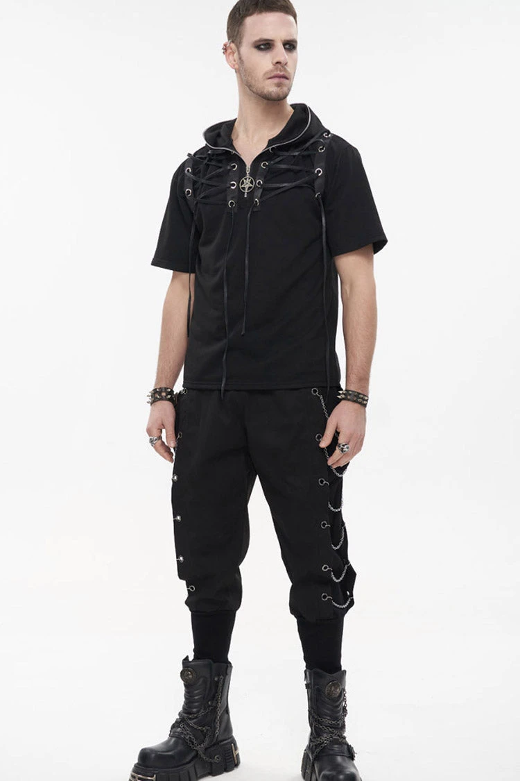 Black Punk Big Pocket Symmetrical Metal Chain Harem Men's Pants 6 Black Punk Big Pocket Symmetrical Metal Chain Harem Men's Pants - Image 5