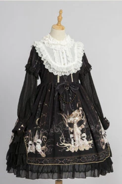 Round Collar Ruffled Long Sleeves Reunion World Print Classic Lolita OP Dress -LolitaInside d24204048911421d7a7a29ee84df189b