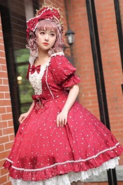 Midsummer Galaxy Shiny Star Print Short Sleeves Ruffle Bowknot Sweet Lolita OP Dress -LolitaInside d25c62b2b13293720f1485f940778cce
