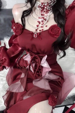 Red Rose Long Sleeves Bowknot Classic Elegant Lolita Strapless Dress -LolitaInside d2aaaeb936f6995c8f15dffc618aa39b