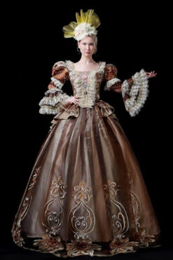 Coffee Multi-Layer Trumpet Sleeves High Waisted Three Dimensional Flower Embroidery Print Victorian Lolita Prom Dress -LolitaInside d2aaaf31603144f4026d306458005d21