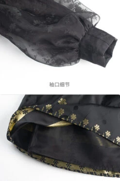 Black Square Neck Organza Print Ruffled Lantern Sleeves High Waisted Sweet Lolita OP Dress -LolitaInside d31ba93a13c68ed1f8d076d4b8f2215c