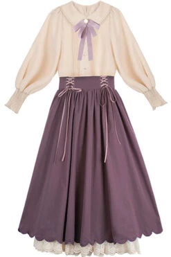 Solid Color High Waisted Lace Wave Hem Two Pieces Classic Lolita Dress -LolitaInside d3bbde99a03fbcc8ad522adf46df4c7c